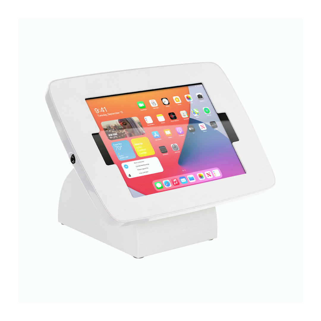 White MoonBase iPad stand rental for corporate events.